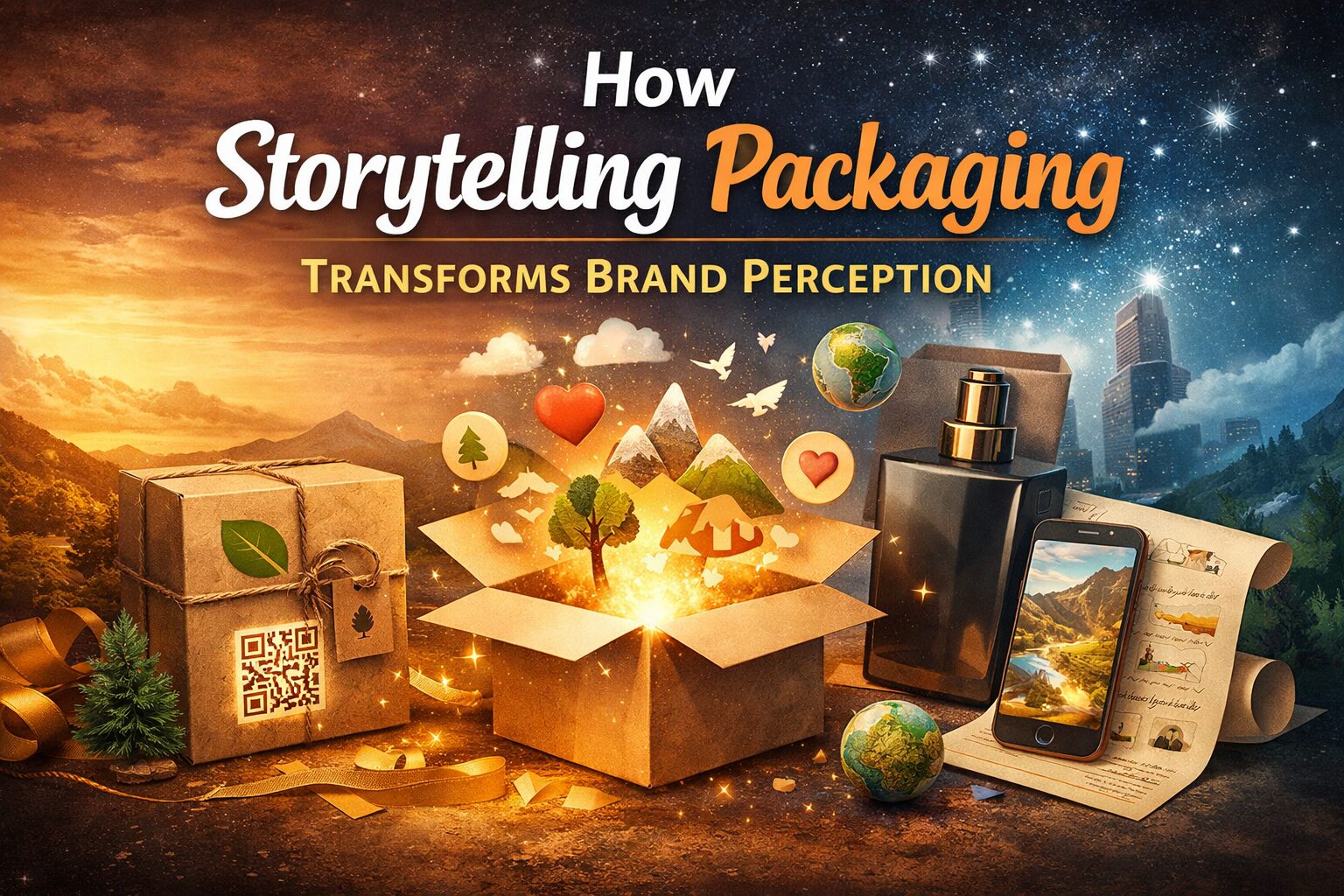 Storytelling packaging transforming brand perception through sustainable design, emotional branding, and interactive product packaging visuals.