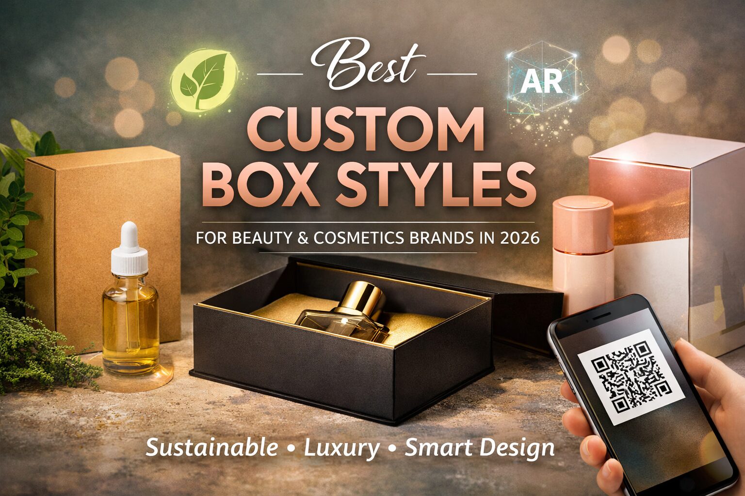 Custom cosmetic packaging boxes showcasing sustainable, luxury and smart box styles for beauty, skincare and cosmetics brands in 2026