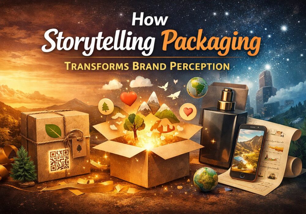Storytelling packaging transforming brand perception through sustainable design, emotional branding, and interactive product packaging visuals.