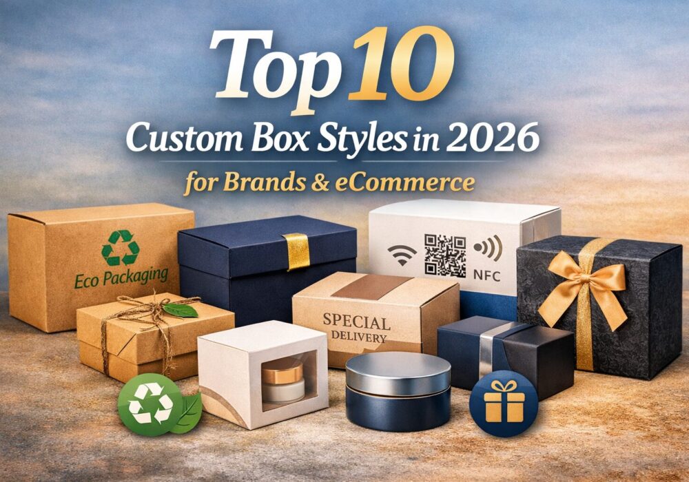 Top 10 custom box styles in 2026 featuring eco-friendly, rigid, mailer, smart, and luxury packaging designs for brands and eCommerce