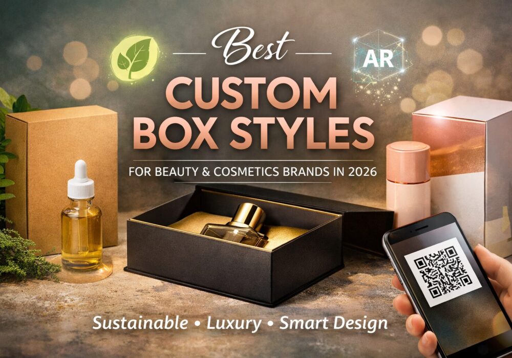 Custom cosmetic packaging boxes showcasing sustainable, luxury and smart box styles for beauty, skincare and cosmetics brands in 2026