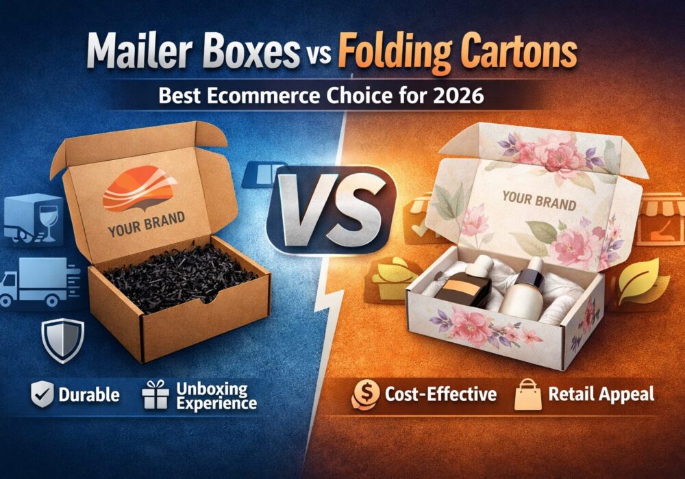 Comparison of mailer boxes vs folding cartons for ecommerce packaging, highlighting durability, branding, cost, and retail appeal in 2026